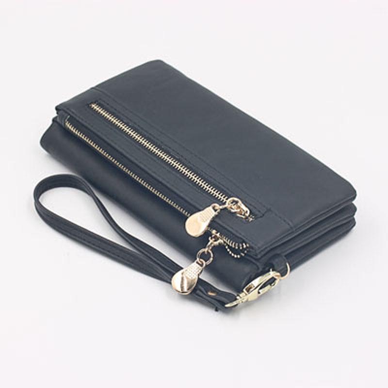 Women Scrub Zipper Retro Wallet PU Leather Solid Color Cross-section Square Tote Mobile Phone Case