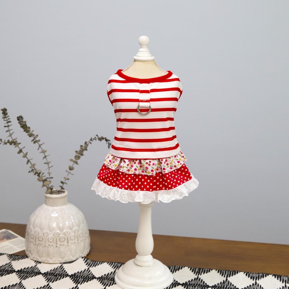 Cute Striped Dog Dress Soft Cat Vest Harness Pet Chest Strap Pet Princess Lace Skirt  Spring