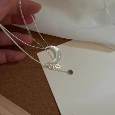 New Chinese Silver Moon Pendant Necklace, Cold Sense, Exquisite Light Luxury, High Sense, Simple and Versatile Temperament Collarbone Chain