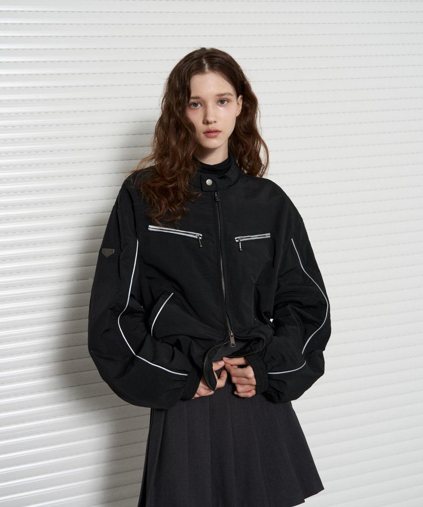 Leathery Split Nylon Jacket [Warm Grey]