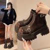 Martin Boots Women's 2025 Autumn and Winter New Big Head Colored Belt Buckle Chelsea Cigarette Boots Small Velvet Short Boots