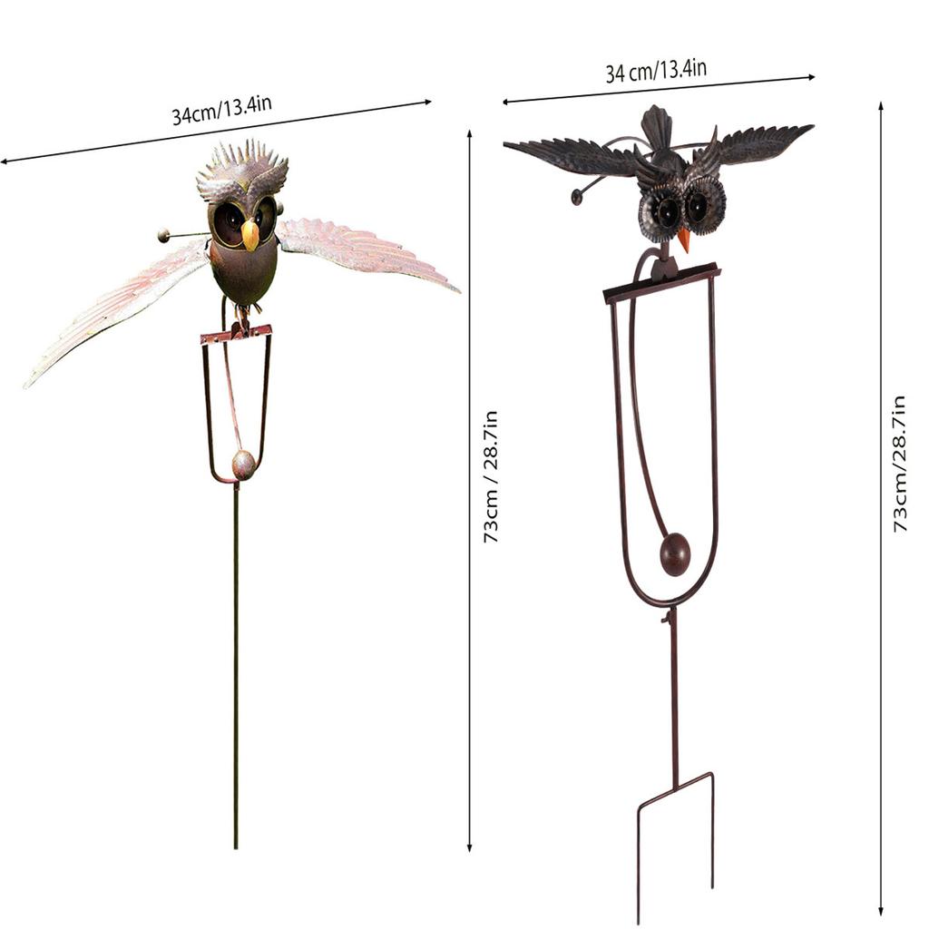 Owl Wind Chime Iron Wing Flapping Owl Wind Spinner Weather Resistant Eagle Stake Garden Accsesories Outdoor Art Statue Decors