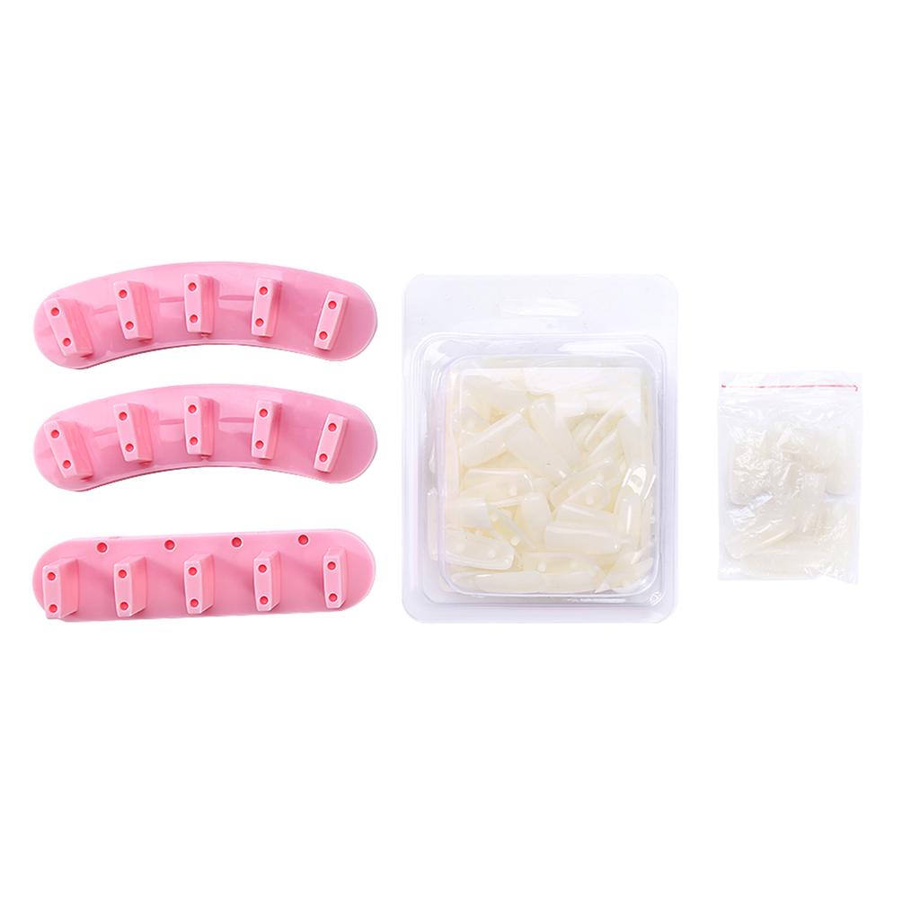 1 Set Removable Practice Nail Art Training Holder Stand   100pcs Practice Nail Tips Pink