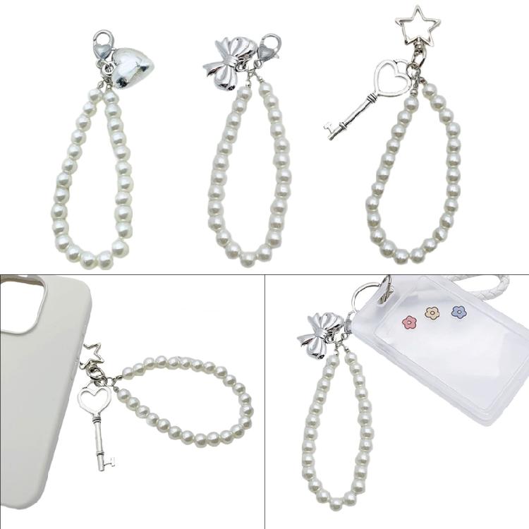 Unique Phone Lanyard Simple Beaded Bowknot/Heart/Key Pendant Key Phone Accessory