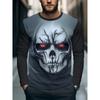 Frühling Sommer Mode Herren Totenkopf 3D Gedrucktes T-Shirt Bequem Weich Atmungsaktiv Locker Groß Lässig Sport Vielseitig Rundhals Langarm T-Shirt