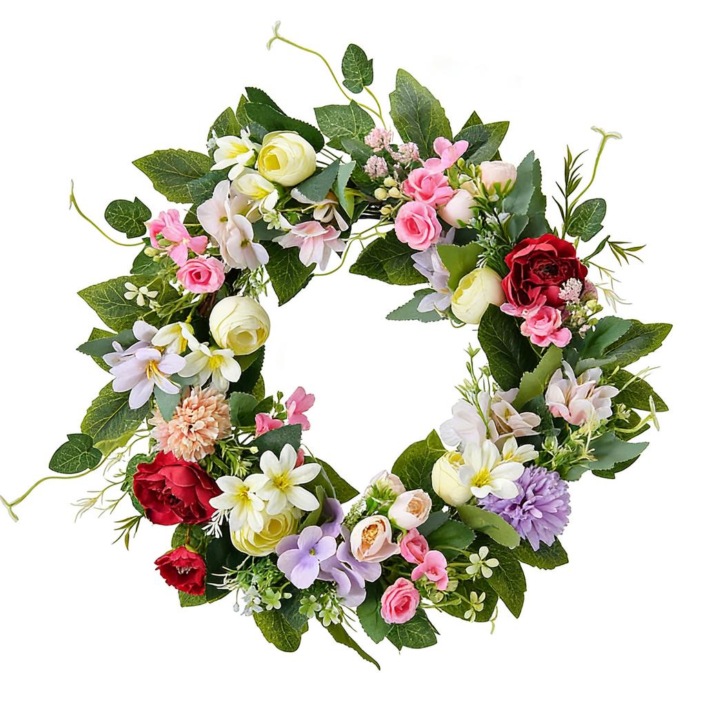 Frühlingskranz mit Eukalyptusblättern Lichtechter Künstlicher Blumenkranz für Haustür Eingangsbereich Wand Heimdeko