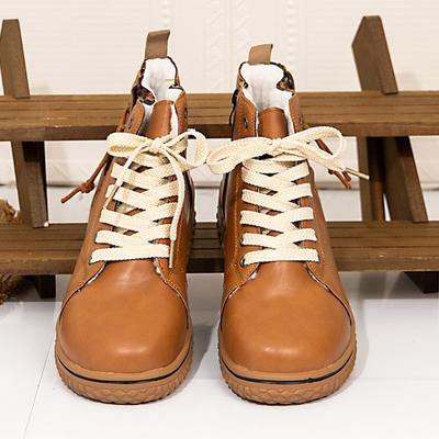 Casual Booots Women'S Fashionable Casual Versatile Round Toe Flat Low Top Lace Up Ankle Boots Leopard Boots For Women Low Heel
