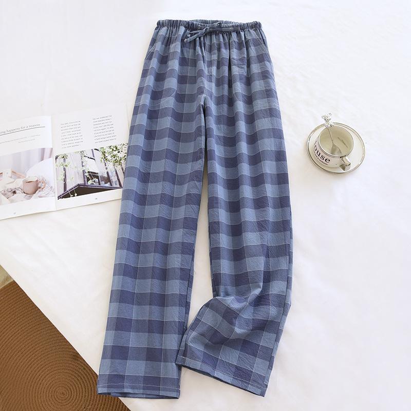 Men's Elastic Waist Lounge Pants - Summer Lightweight Checkered Style with Simple Pockets, Suitable for Casual Wear