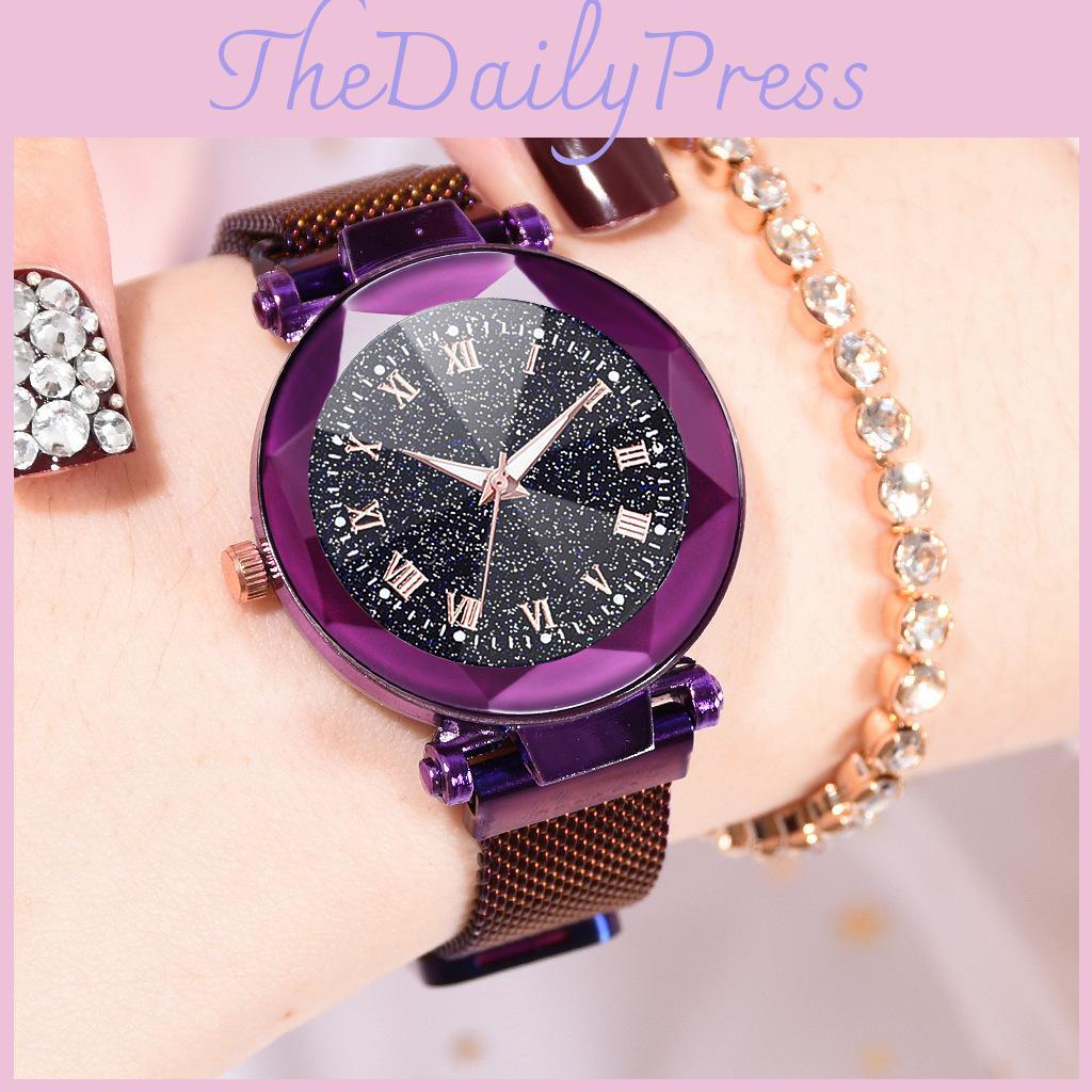 Elegant Women Starry Sky Luminous Watch With Roman Numerals And Magnetic Buckle