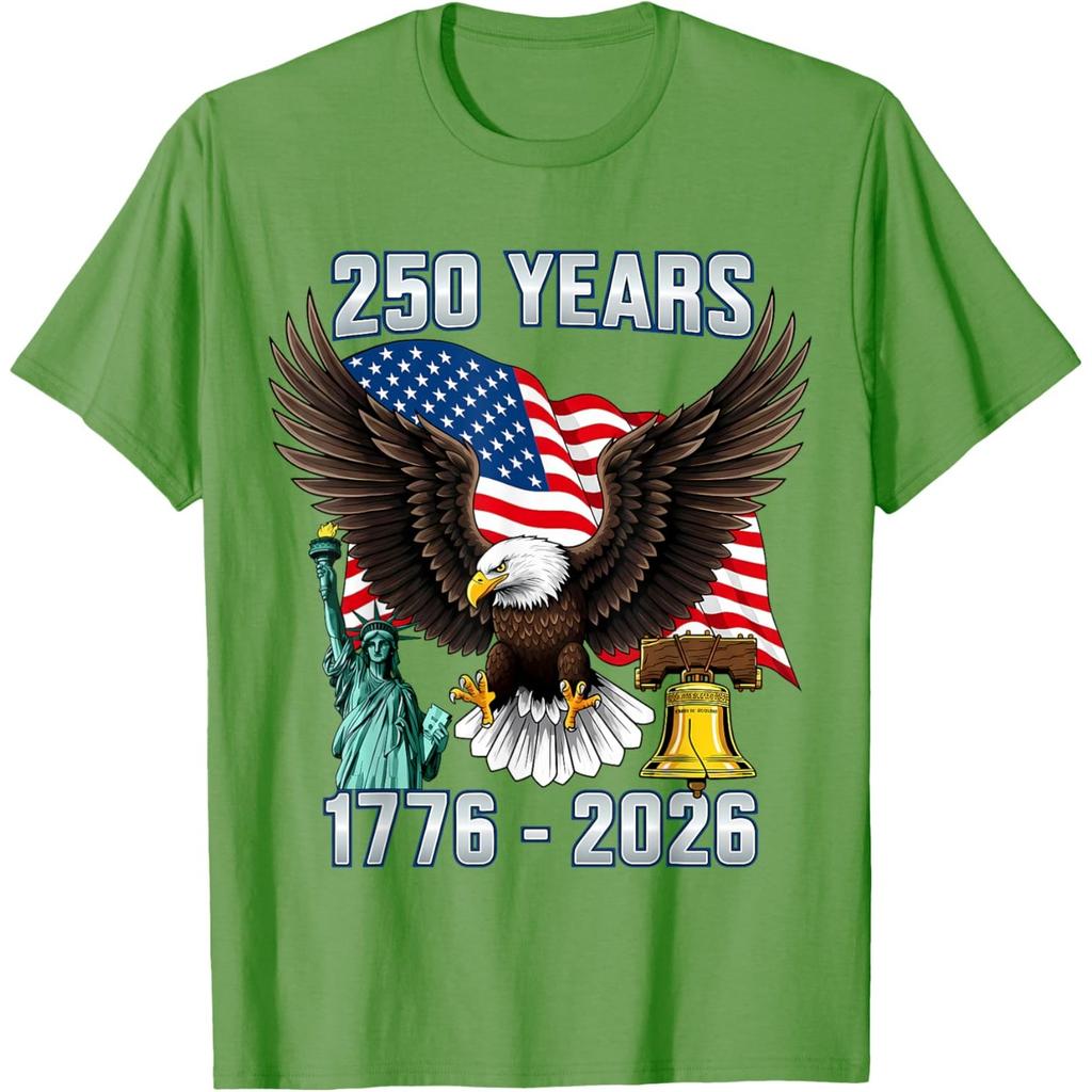 250 Years American 1776-2026 Bicentennial Eagle Graphic T-Shirt Casual Short Sleeve Tee