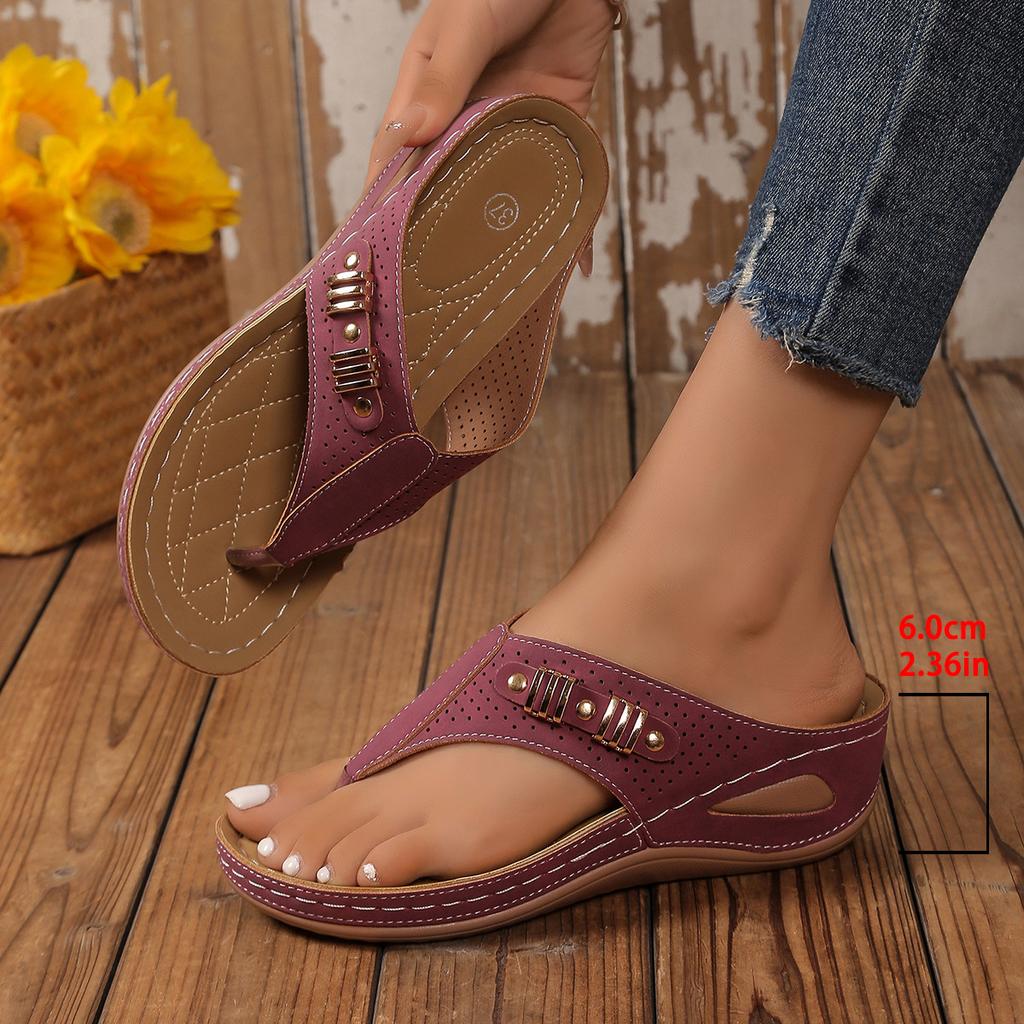 Fashion Summer Women's Wedge Sandals 2025 Clip Toe Orthopedic Arch Support Sandals Woman Pu Leather Non-Slip Soft Platform Flip Flops
