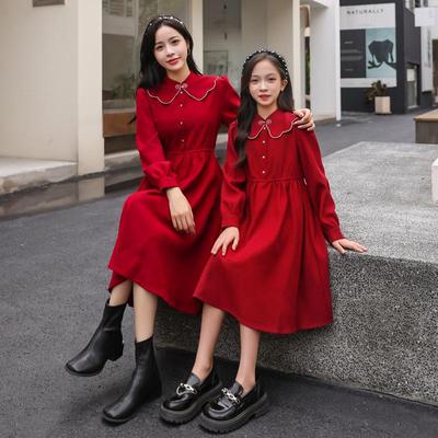 Elegante Abito da Principessa Rosso Retrò da Ragazza per Autunno e Inverno – Perfetto per le Celebrazioni di Capodanno