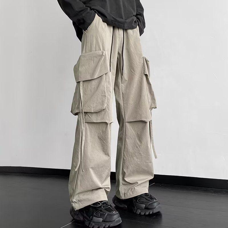 Pantaloni cargo larghi Harajuku Y2K da uomo con coulisse casual Pantaloni con nastro Pantaloni sportivi Pantaloni sportivi streetwear per uomo