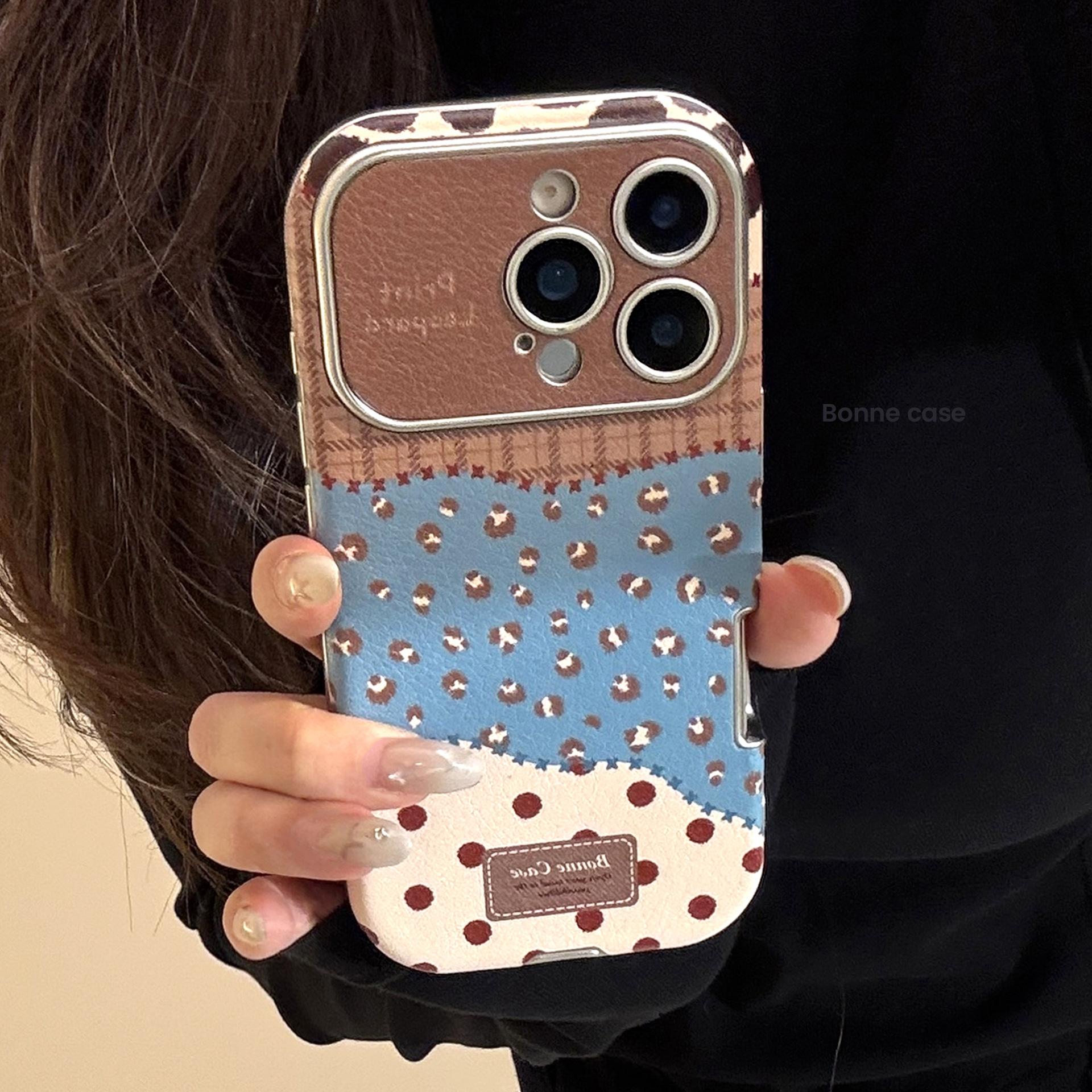 

Retro Leopard Print Stitching Leather for IPhone17 for Apple 16promax Mobile Phone Case 15 Anti-fall 17 Advanced 12 11 6.1
