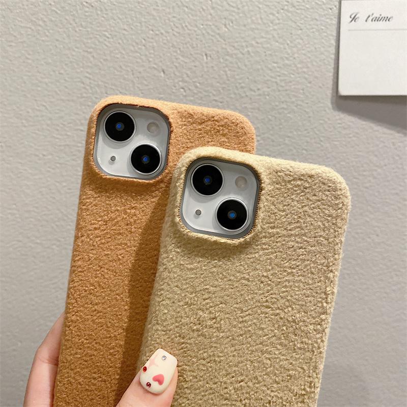 Modische einfarbige Plüsch-Handyhülle für iPhone 15 14 13 12 11 Pro Max X XS XR XS Max 8 7 Plus weiche TPU stoßfeste Abdeckung