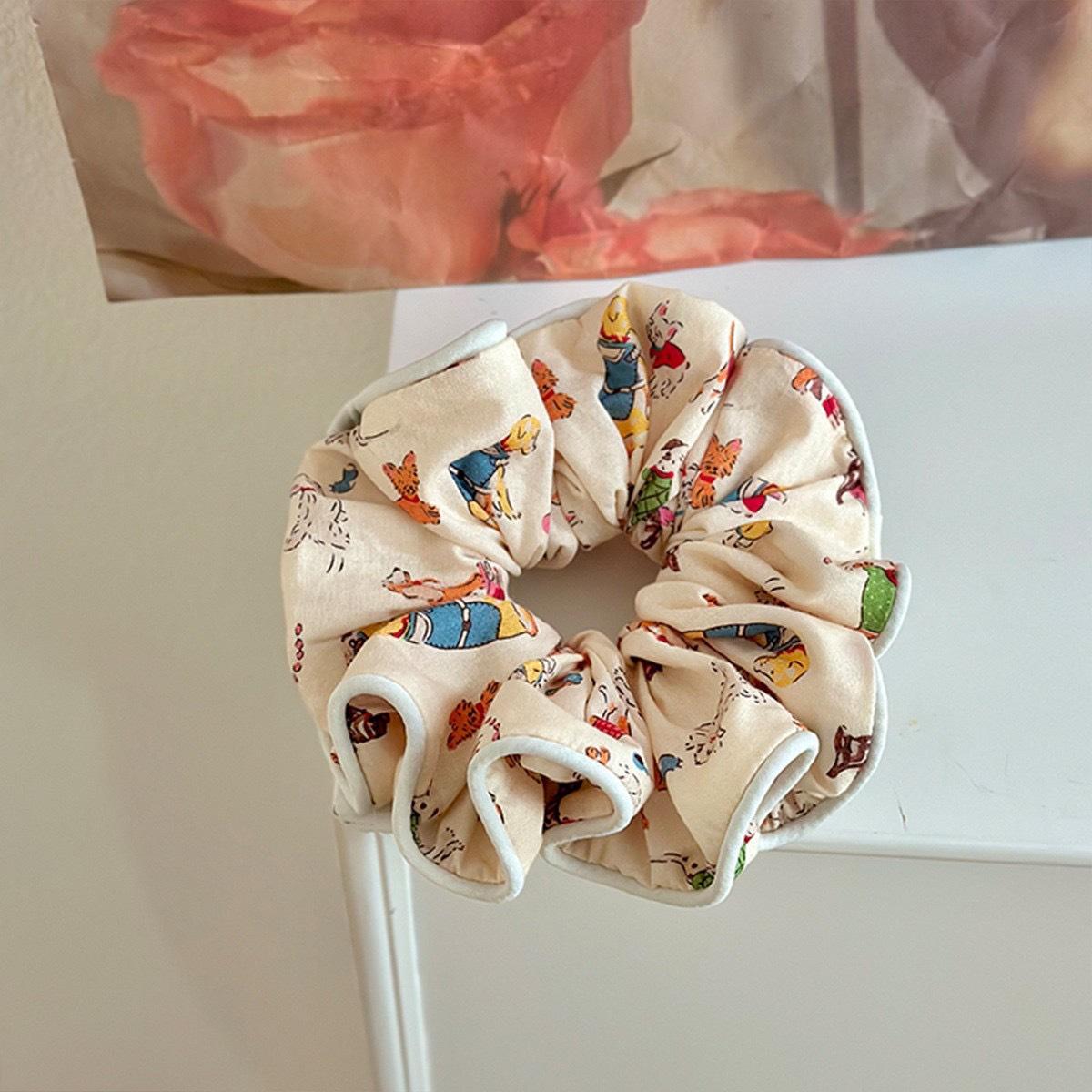 

New Fabric Floral Large Scrunchies Cute Pink Blue Elastic Hair Band Elegant Sweet Girls Hair Rope Sunny Ponytail Holder Headband
