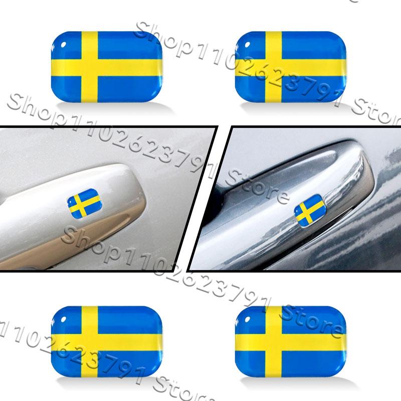 4 pièces Créatif 3D Époxy Silicone Drapeau Suédois Emblème Poignée de Porte de Voiture Autocollant Décoratif Pour Volvo XC40 XC60 XC90 V60 V40 S90 S60