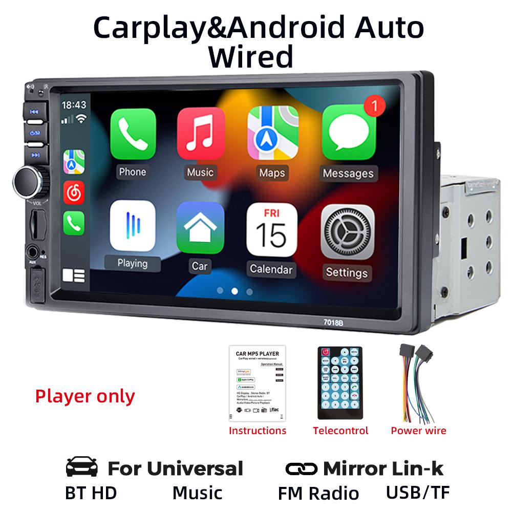 

HIPPBQCC Автомагнитола 7 1 DIN Carplay Android Auto Мультимедийный плеер HD Сенсорный экран FM AUX Вход Bluetooth MirrorLink Авторадио