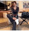 Hong Kong Retro Casual Women's Two-Piece Set: Long Sleeve Hooded Sweatshirt & High Waist Wide-Leg Pants for Spring 2026