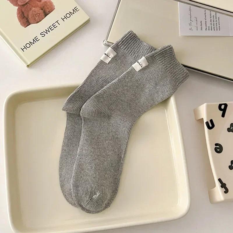 Cotton Knitted Solid Color Women Long Socks Korean Fashion Black White Gray Middle Tube Socks Autumn Winter Women Girls Socks EUR 35-39