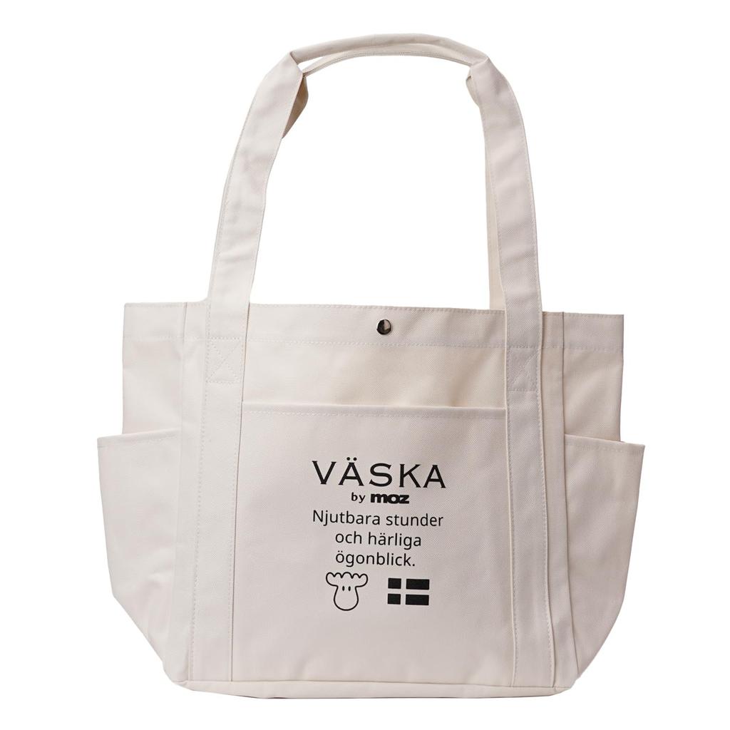 VASKA by Veska Tote Perfect for Everyday with Side Nordic Swedish Elk Milky White Bag, Use, Pockets, Design, Women's, VSME-01B, Beige,