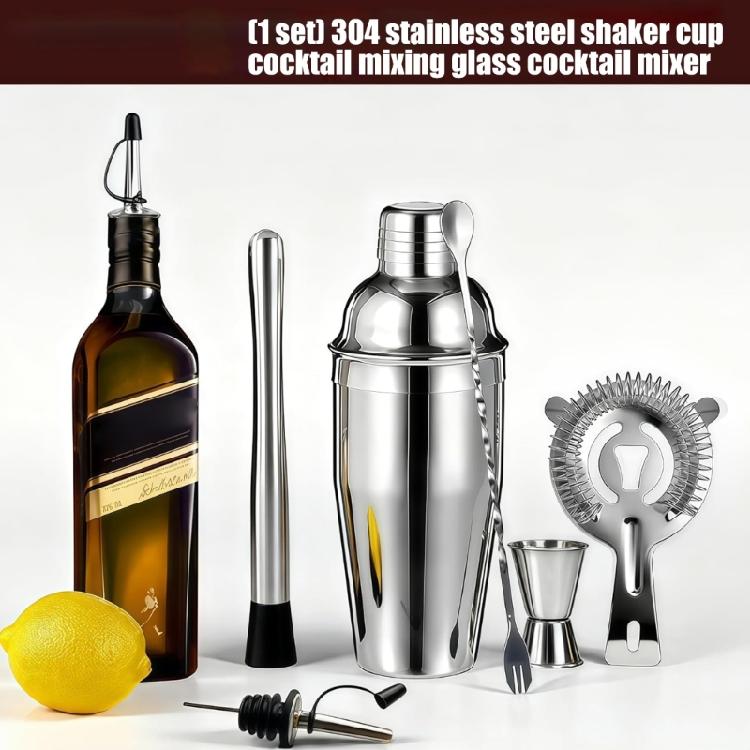 Steel Bartenders Drink Shaker Set with Jigger Strainer Muddler Mixing Spoon Tool For Crafting Cocktails Home Use Parties