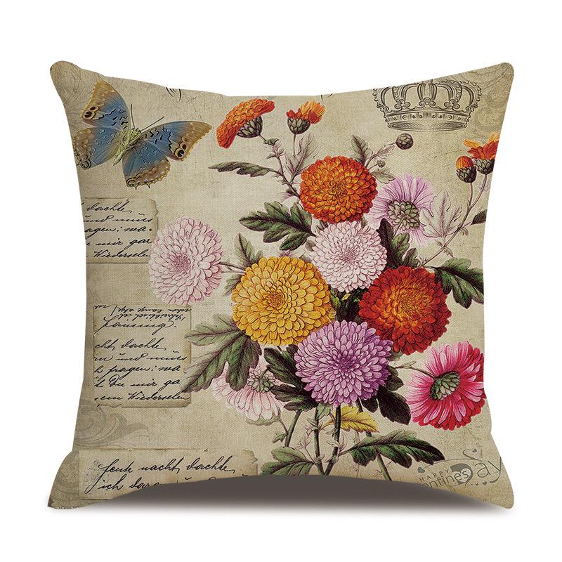 Linen Pillowcase American Rustic Rose Sofa Cushion Cover Retro Style Car Home Soft Decoration