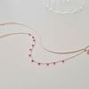 VOYONN Silver Double-Line Bracelet Rose Gold Setting Bead Pink 0007