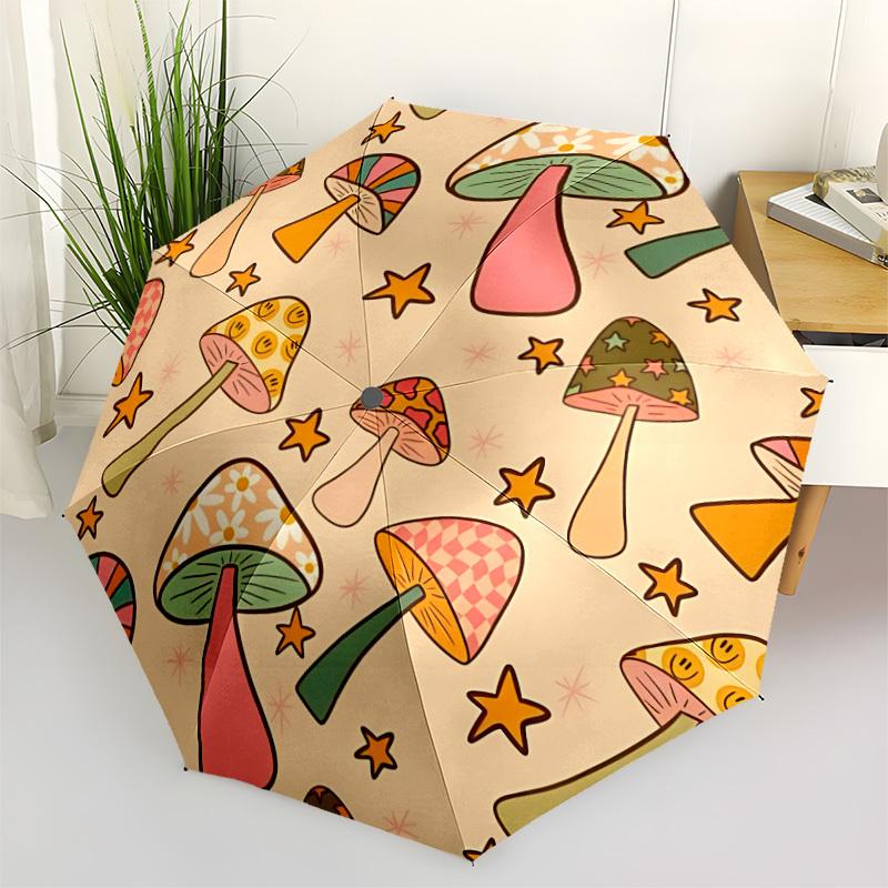 1pc Mushroom Fantasy Automatic Folding Umbrella - Compact 8-Rib Design, Durable Plastic & Iron, Daily Use Z1230072