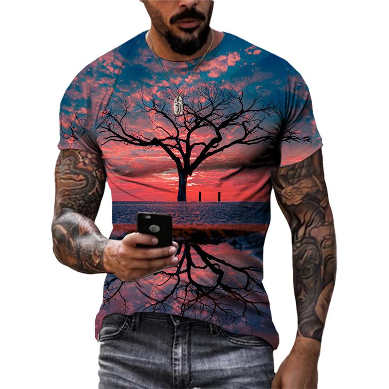Fashion Landscape original men's T-shirts Summer Casual O Collared Tees Short Sleeve New 3D Printed Trend Street Leisure Tops