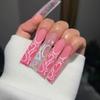 24Pcs Pink Butterfly Extra Long Coffin Press On Nails French Ballet Full Cover Fake Nail Tips