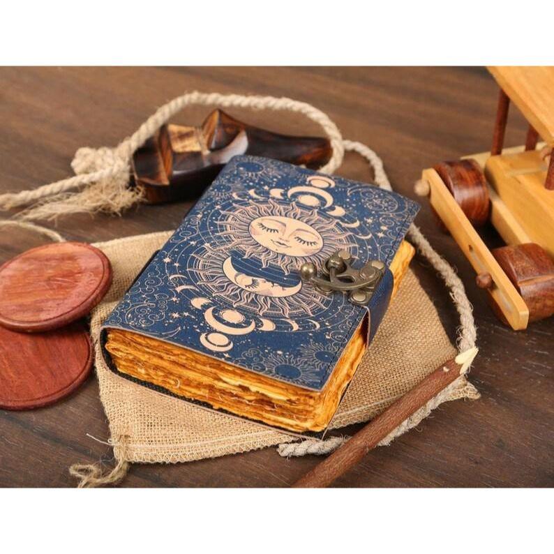 Sun & Moon Leather Journal: Vintage Spell Book, Grimoire, Book of Shadows