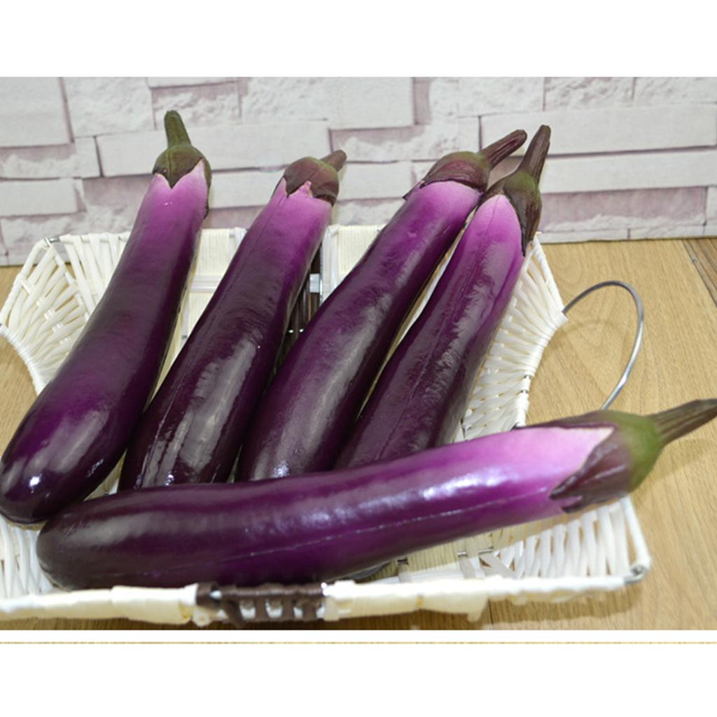 2pcs Realistic Artificial Aubergine Faux Eggplants Simulation Aubergines Foam Vegetable Decorations for Home and Office