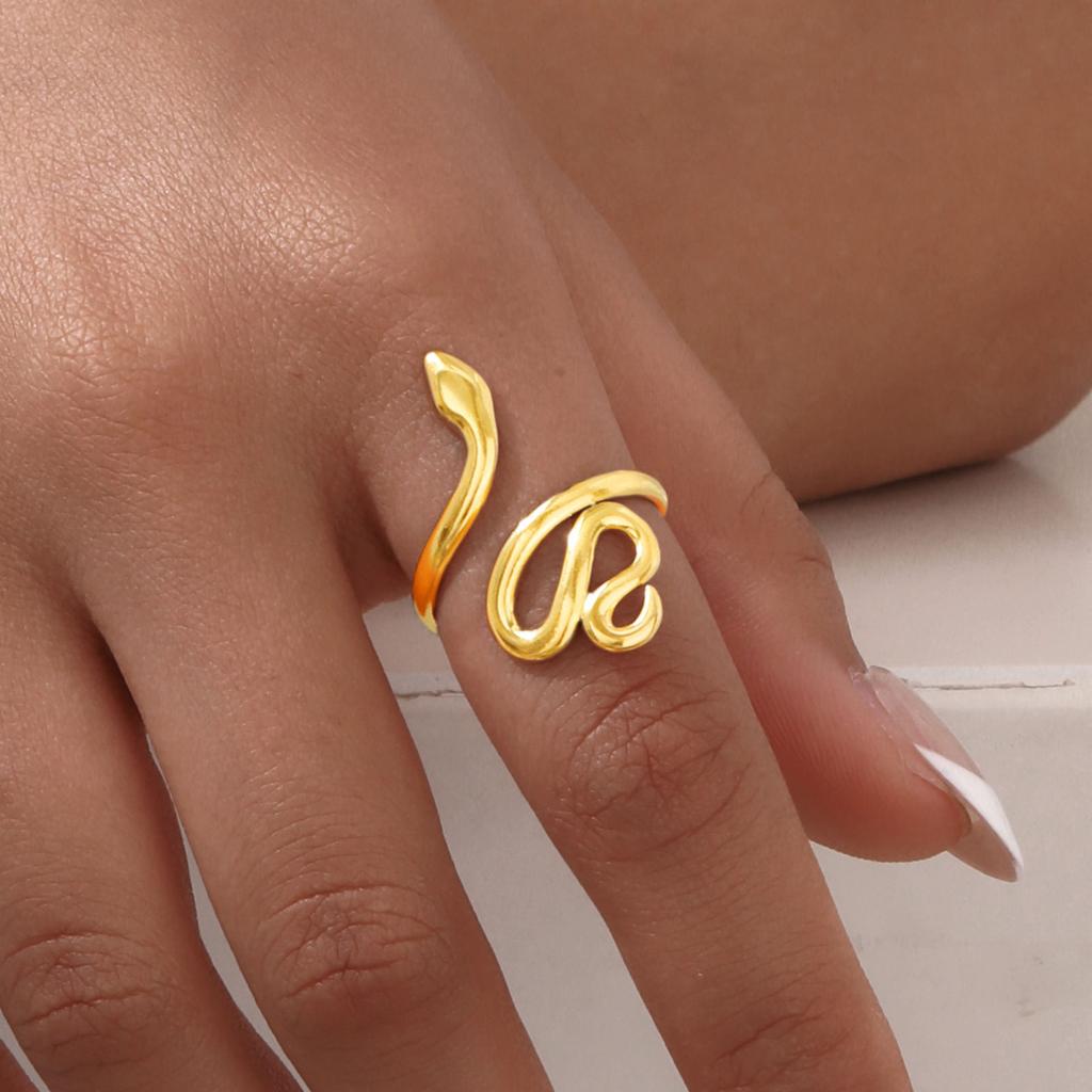 Stainless Steel Snake Rings for Women,Gold Color Open Adjustable Ring, Vintage Gothic Aesthetic Jewelry Gifts