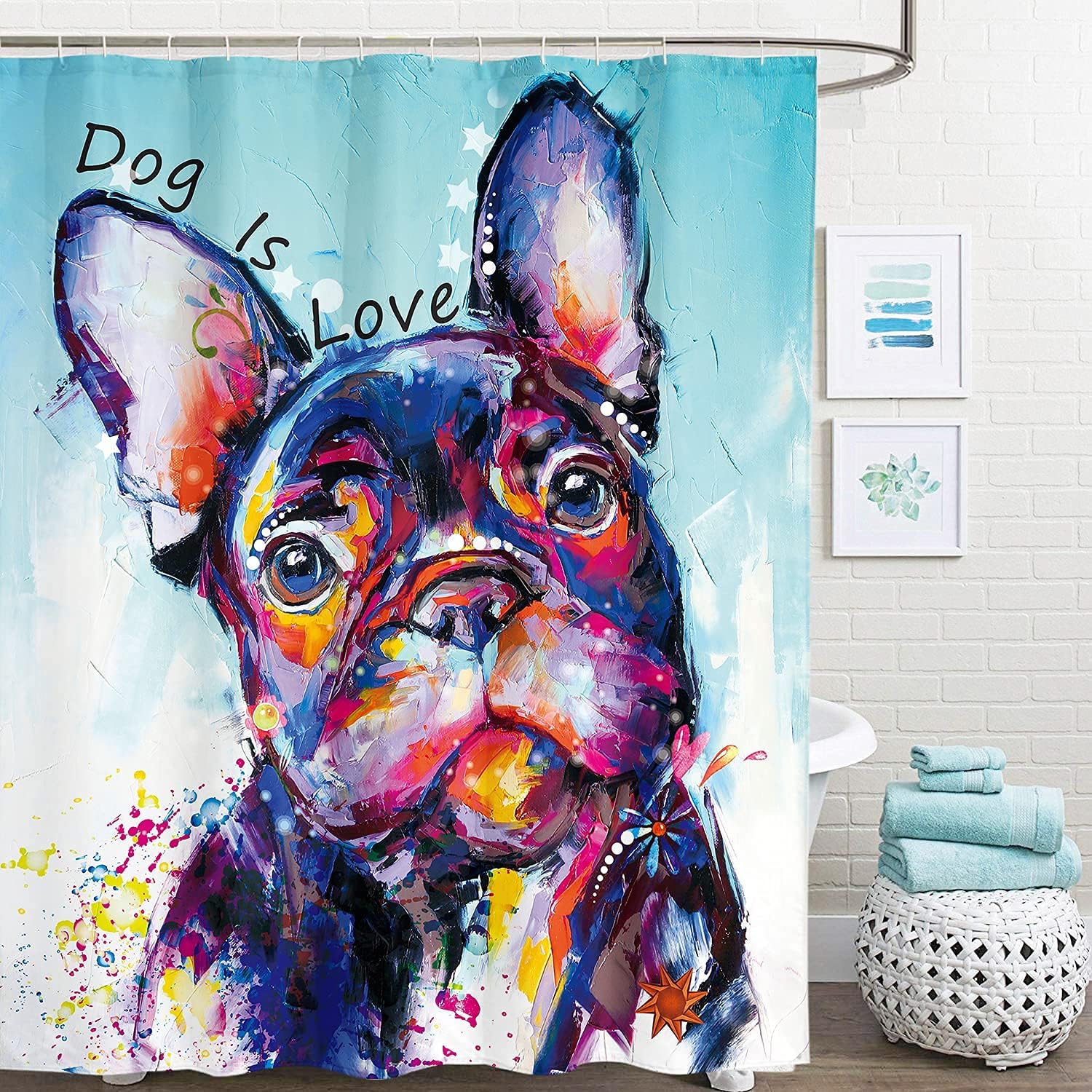 

Miyotaa Funny Dog Shower Curtain Set 60Wx71H Inches Bathroom Bulldog Labrador Vintage Retro Hilarious Animal Waterproof Bathroom 120x180cm
