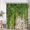 Green Vines Bathroom Curtains Brik Stone Wall Plants Bath Decorations Shower Curtain Polyester Fabric Bathtub Curtain With Hooks