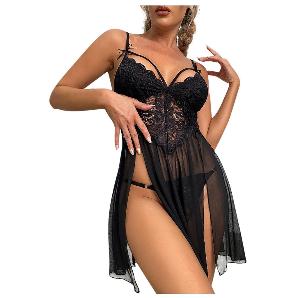 Erotisk dameundertøy Sexy blondesøm Spalte nattkjoledress uten stålring