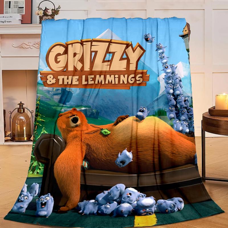1PC Bear And Blue Critter Adventure Flannel Blanket Gift, Suitable for Both Men And Women, Soft Ideal for Beds And Sofa, Birthday Or Christmas Gift