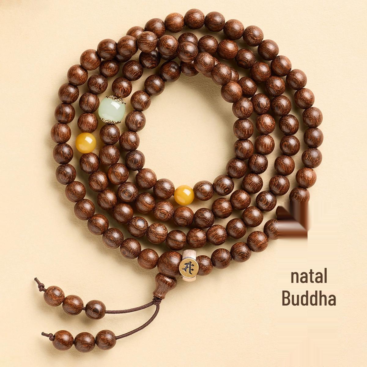 Golden Sandalwood Amber Bracelet with Hetian Jade and Year of the Horse Lucky Beads Dragon Snake