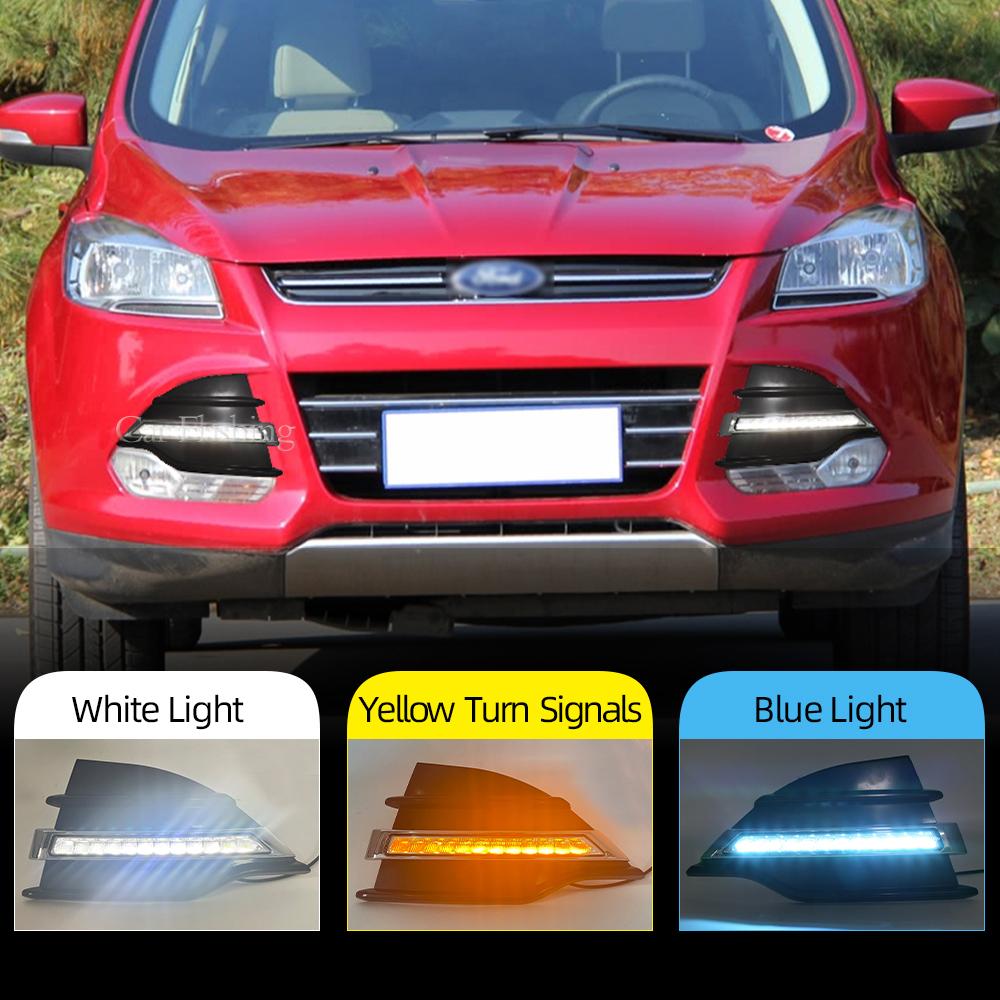

2 шт. светодиодные дневные ходовые огни DRL дневного света для Ford Kuga Escape 2013 2014 2015 2016 противотуманные фары с желтым указателем поворота