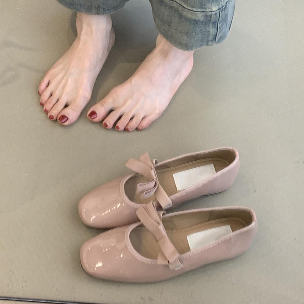 Schafslederversion~ runder Kopf französischer Feenstil Schleife flacher Ausschnitt Mary Jane Damenschuhe Abend flache Ballerinas