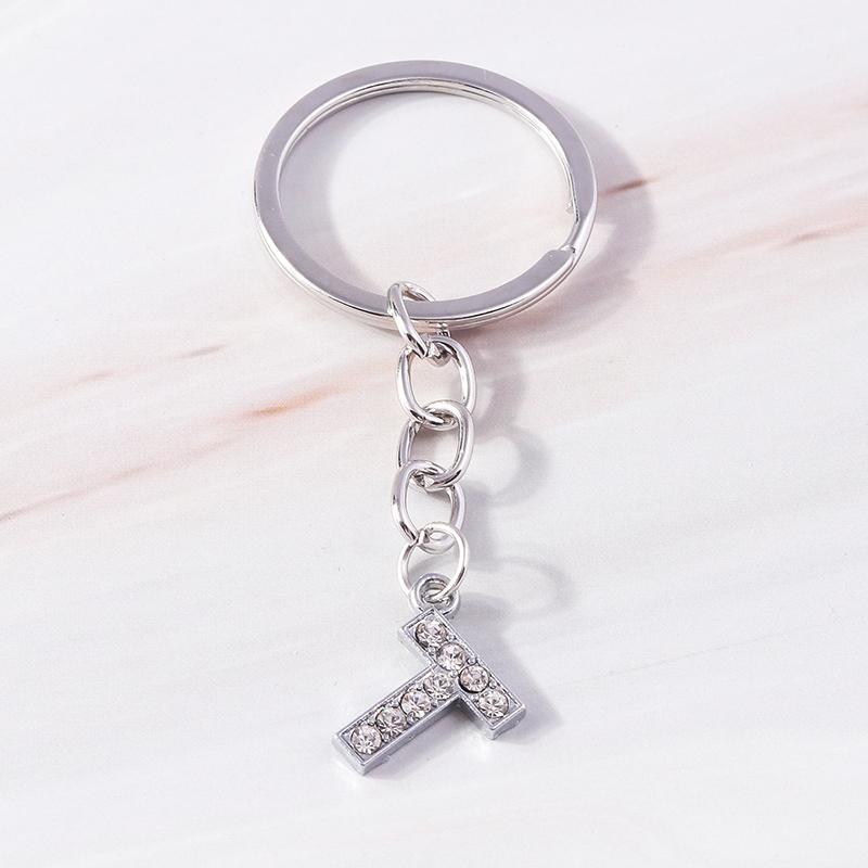 Fashion Initial 26 Letters A-Z Alphabet Keychain Rhinestone Key Ring Pendants for Car Key Bag Decor Charms DIY Accessories