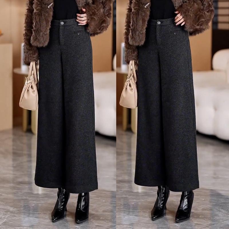 

Women s Woolen Wide-Leg High-Waist Pants with Velvet, Autumn/Winter 2025 - Thick, Loose, Straight Leg Design for Small Heights 30/2XL [For 125-135 kg]