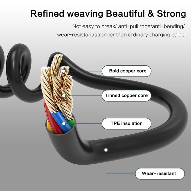 USB Type-C Cable Fast Charging Charger Type C USB C Coiled Retractable Phone Car Charging Cord Type A to C