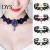 Damen Choker Gothic Vintage Geflochten Ästhetisch mit Strassstein Kleid Schlüsselbein Halskette Up Geschenk Damen Punk Spitze Nähte Trendiger Schmuck