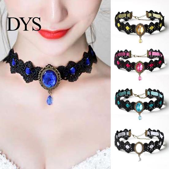 Damen Choker Gothic Vintage Geflochten Ästhetisch mit Strassstein Kleid Schlüsselbein Halskette Up Geschenk Damen Punk Spitze Nähte Trendiger Schmuck