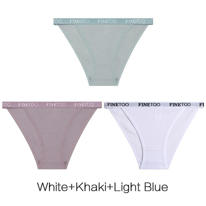 FINETOO 3Pcs/set Women's Cotton Panties Low-Rise Female Comfortable Underwear Waffle Briefs Letter Belt Underpants Lingerie New