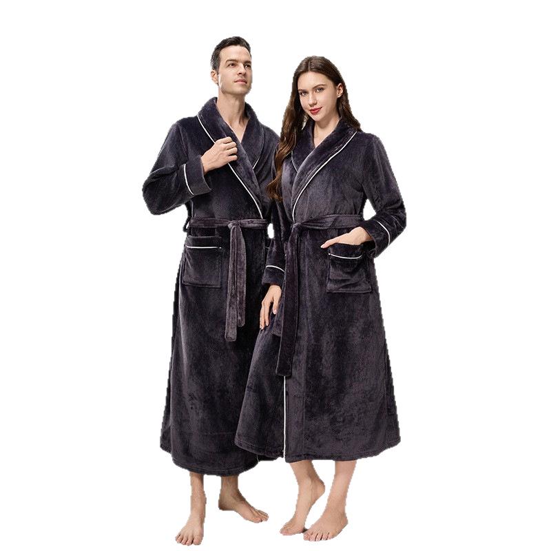 Unisex Flannel Bathrobe: Fleece Lined, Thickened, Plus Size, Autumn/Winter