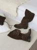 Cowhide version thin pleated piled boots women's boots thick heel retro two wear western boots suede versatile knight boots