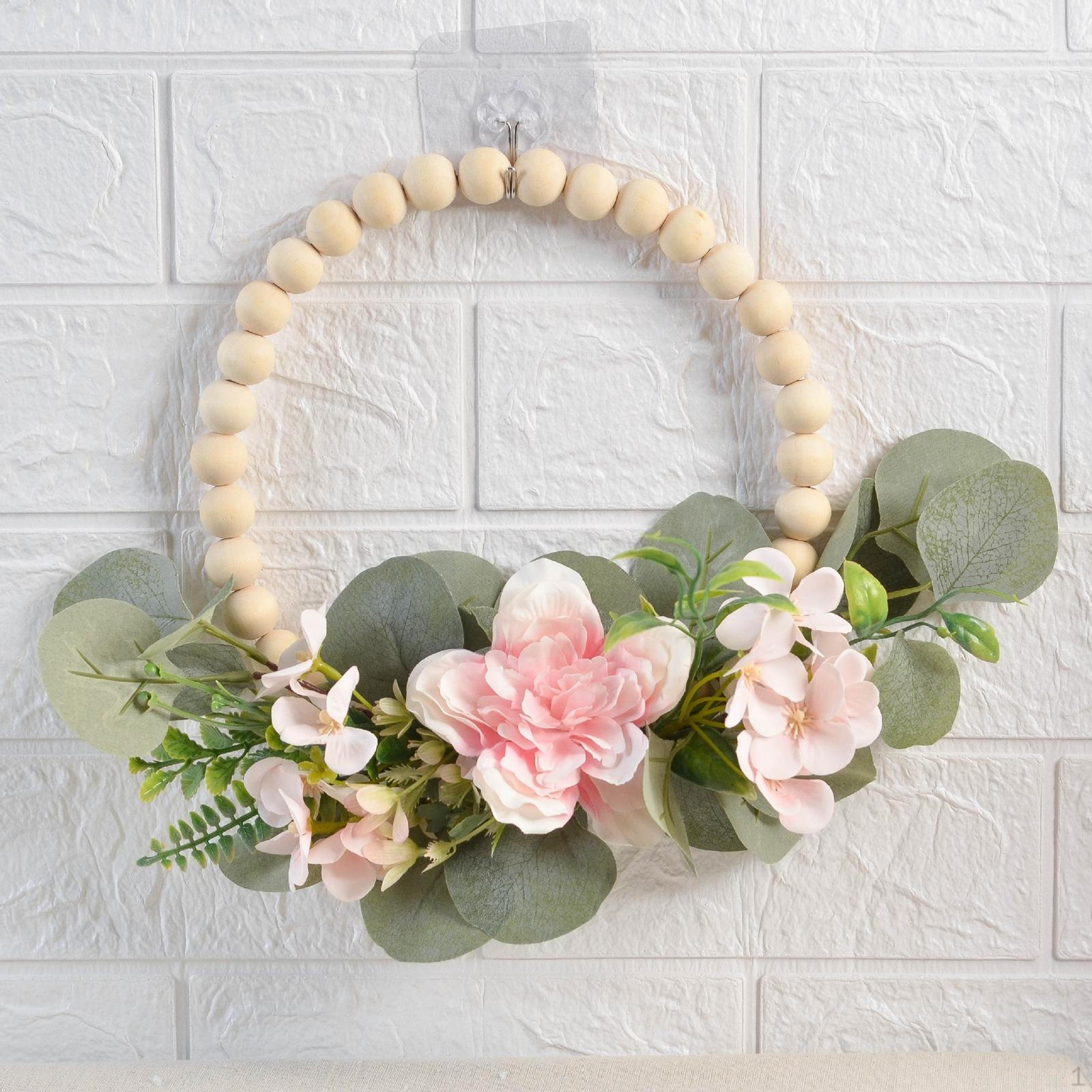 Венок На входную дверь Настенное украшение Гирлянда Зелень Для дома Свадебное украшение розовый